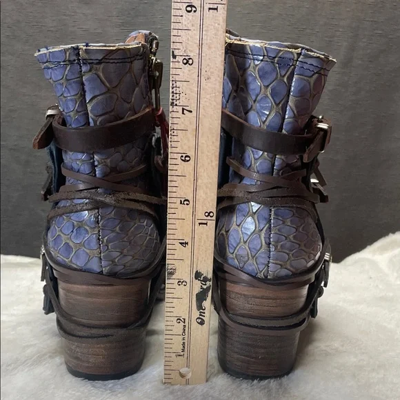 freebird Black Leather Ankle Boots with Brown Strap Accents - Picture 6 of 10